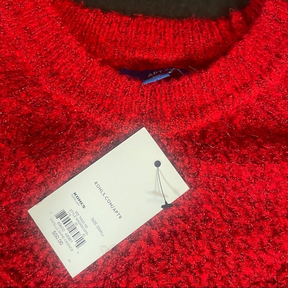 Holiday Apt. 9 Pointelle Metallic Crewneck Sweater Small Figure Hugging stretch - Picture 2 of 10